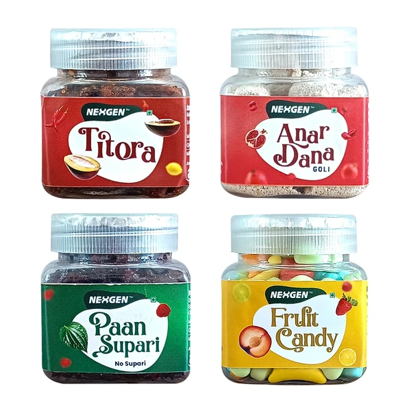 Nexgen Combo Titora, Anardana Goli, Paan Supari, Fruit Candy (Small Pack of 4)