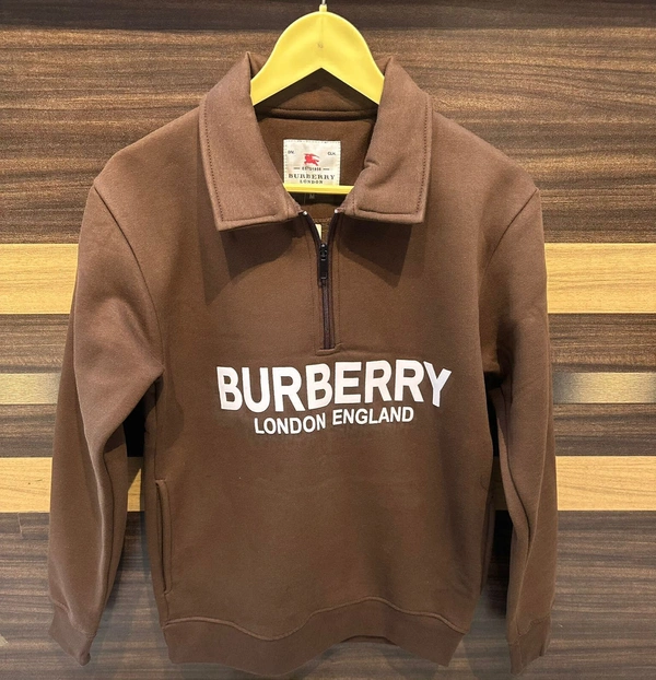 Burberry Fully Branded Half Zip Collar Sweat Shirt - Brown, Xxl