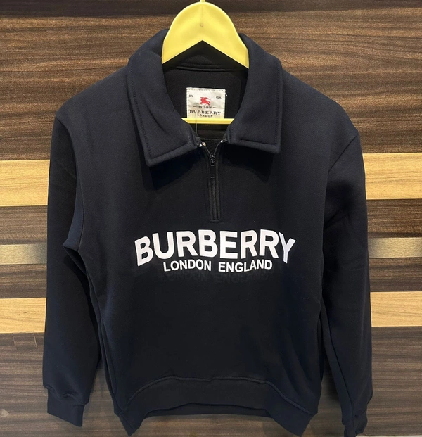 Burberry Fully Branded Half Zip Collar Sweat Shirt - Black, Xxl