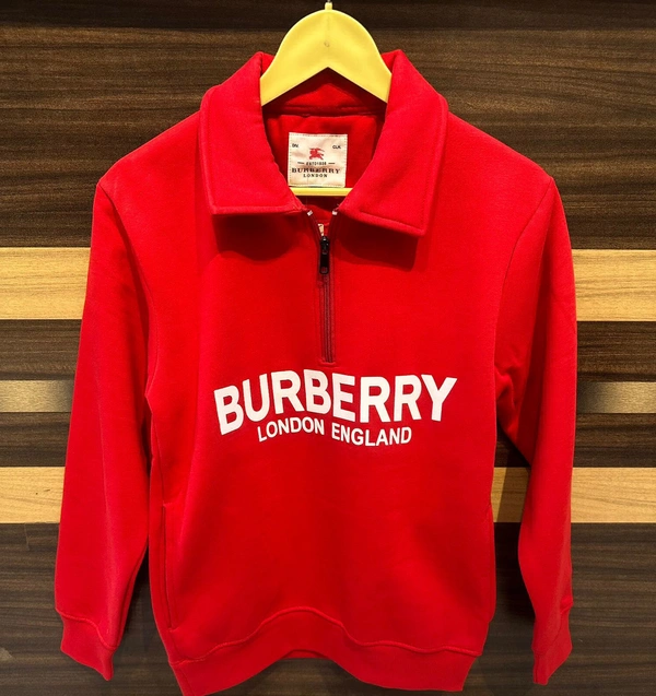 Burberry Fully Branded Half Zip Collar Sweat Shirt - Red, Xxl