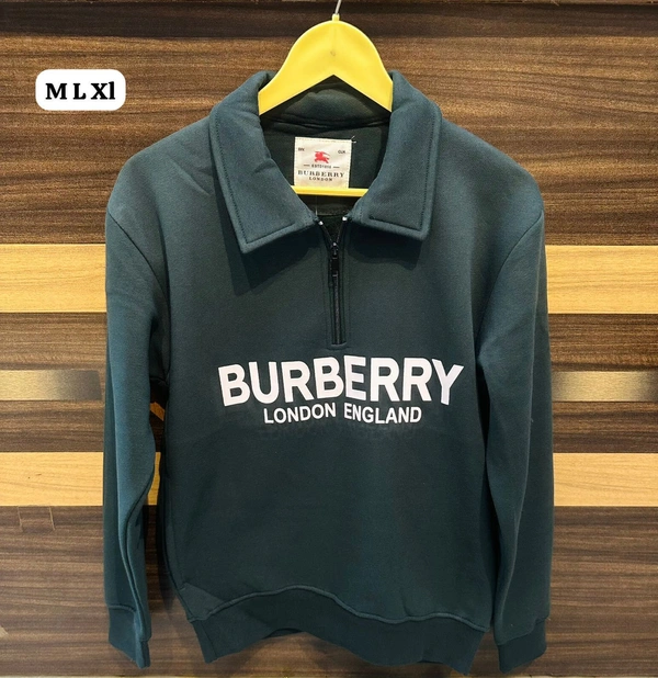 Burberry Fully Branded Half Zip Collar Sweat Shirt - Teal, M