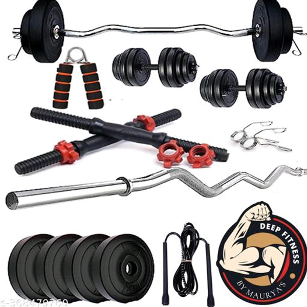 DEEP FITNESS 8 KG CURL SET WITH HAND GRIPPER  AND SKIPPING ROPE Name: DEEP FITNESS 8 KG CURL SET WITH HAND GRIPPER  AND SKIPPING ROPE Material: PlasticDiameter: 29cmIdeal For: AdultsType: CollapsibleDEEP FITNESS 8 KG CURL SET WITH HAND GRIPPER AND SKIPPING ROPECOLOUR         BLACK MATERIAL       PLASTIC  STYLE                8 KG DUMBBELL SET FOR HOME GYM ABOUT THIS ITEM 2 X 4 PVC 