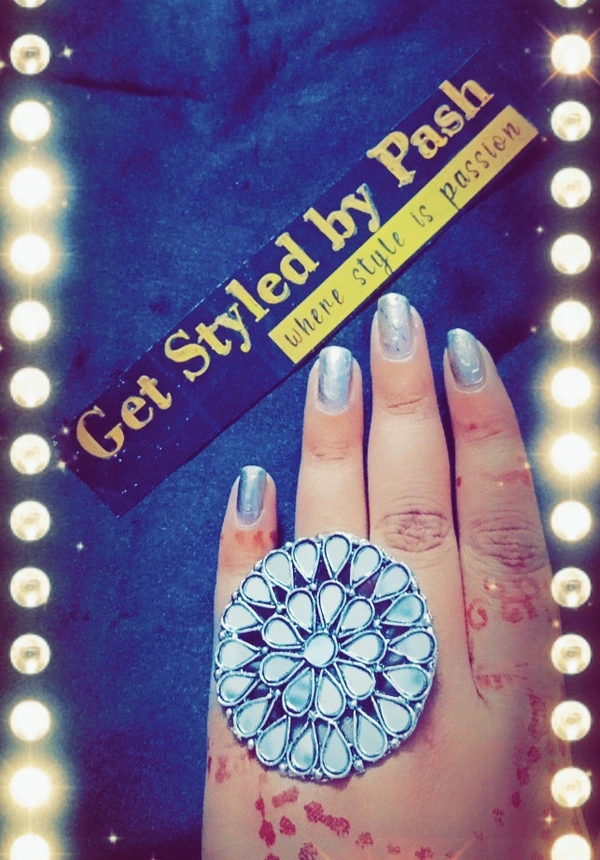 Mirror Embellished Chandballis With Mirror Studded Ring - Mercury, Adjustable Ring, Get A Luxury Scrunchie As Gift