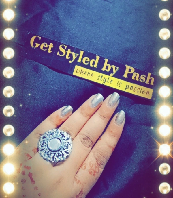Silver Oxidized Bahubali earrings With Mirror Studded Floral Pattern Ring - Alto, Adjustable Ring, Get A Luxury Scrunchie As Gift!