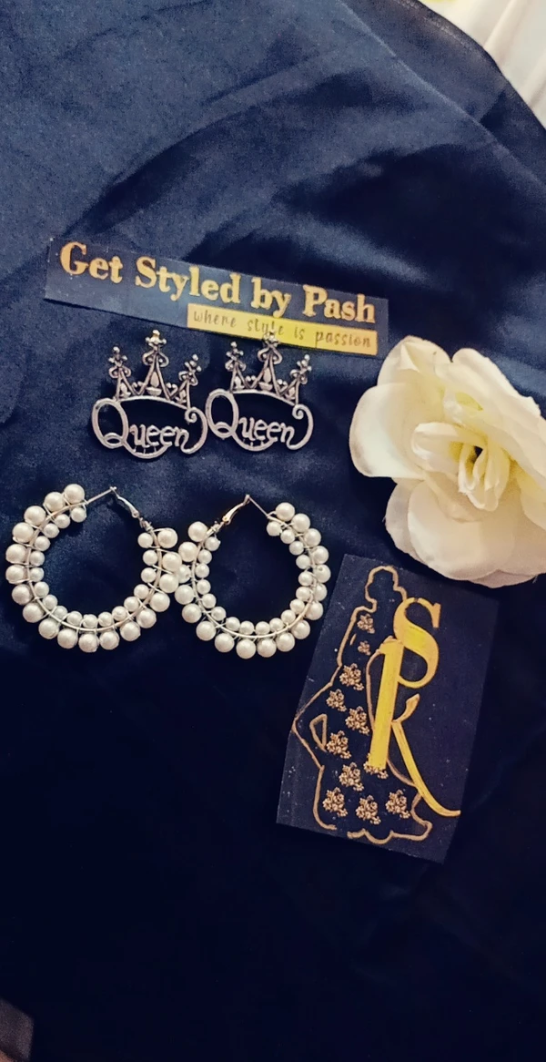Spk Queen's Special With Pearl Hoop Earrings - Silver, Standard, Get Free Luxury Scrunchie