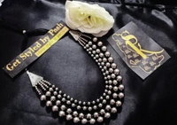 Black And Silver Oxidized Beads Necklace - Silver Chalice, Standard, Get A Luxury Scrunchie As Gift!