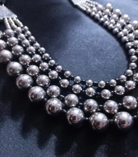 Black And Silver Oxidized Beads Necklace - Silver Chalice, Standard, Get A Luxury Scrunchie As Gift!