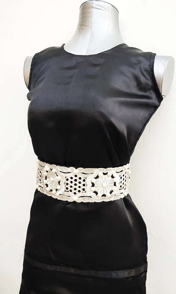 Pearl and Zari Embroidered Fashion Luxury belt - Variable, Mercury, Get Luxury Scrunchie Gift Free!