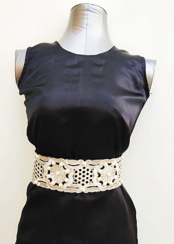 Pearl and Zari Embroidered Fashion Luxury belt - Variable, Mercury, Get Luxury Scrunchie Gift Free!