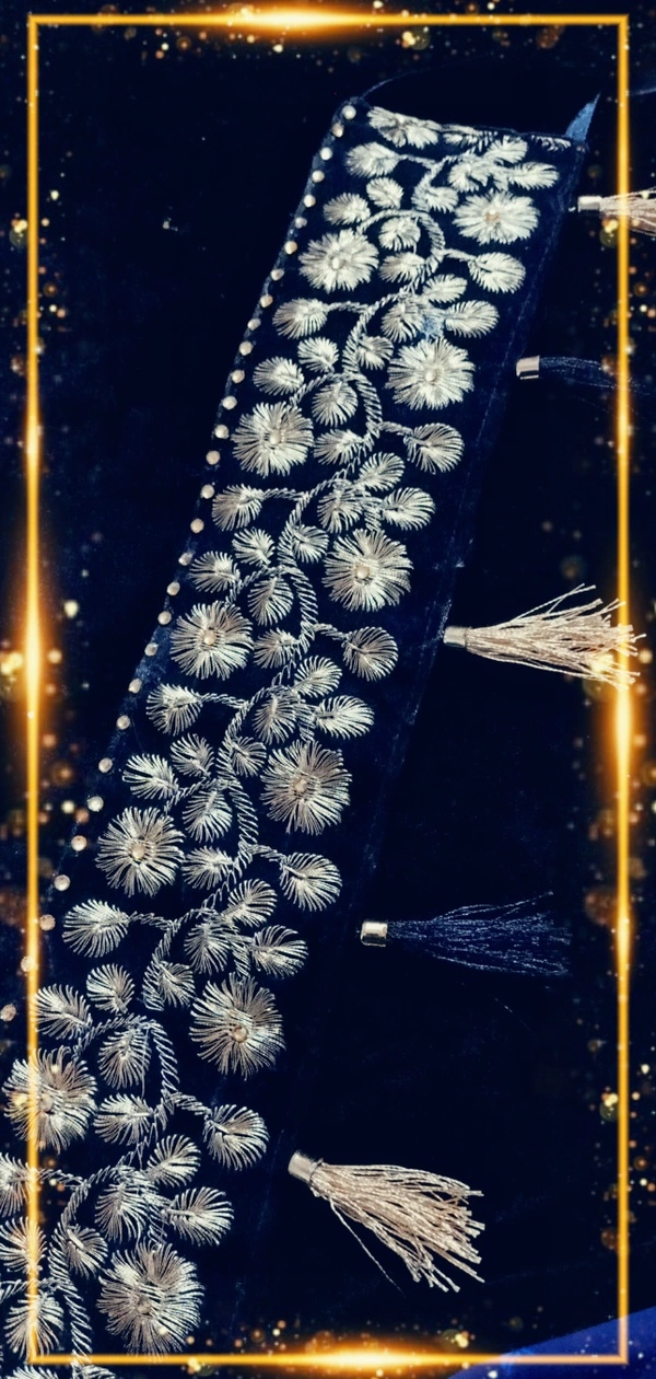 Gold Floral Embroidered Tassels Luxury Belt  - Black, Customized, Dry Clean Only