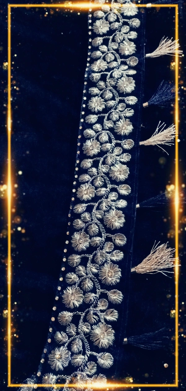 Gold Floral Embroidered Tassels Luxury Belt  - Black, Customized, Dry Clean Only