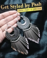 Silver Oxidized Antique Danglers With Ring - Alto, Adjustable Ring, N.A.