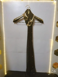 Gold Flowers and Sarwoski Embellished Long Scarf - Black, Customized