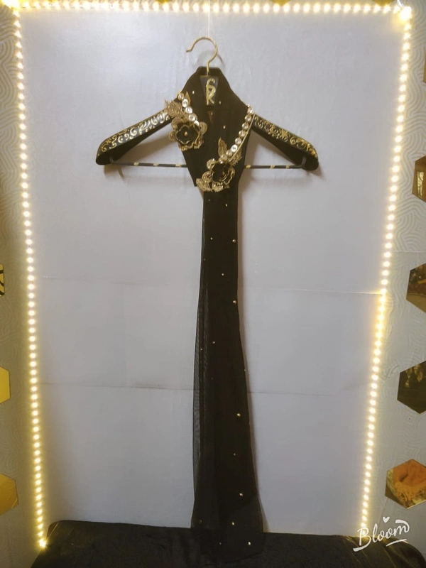 Gold Flowers and Sarwoski Embellished Long Scarf - Black, Customized