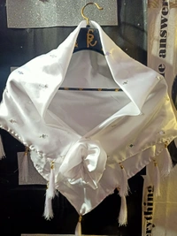 White Dazzling Satin Silk Shoulder Wrap Cape - Dry Clean Only, White, Get Free Luxury Scrunchie Gift