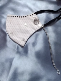 Spk White Stone Studded Asymmetrical mask  - Dry Clean Only, White, Get A Free Luxury Scrunchie Gift