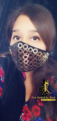 Spk Gold disc Embroidered Fashion luxury Mask - Dry clean Only, Black, Get Free Luxury Scrunchie Gift!
