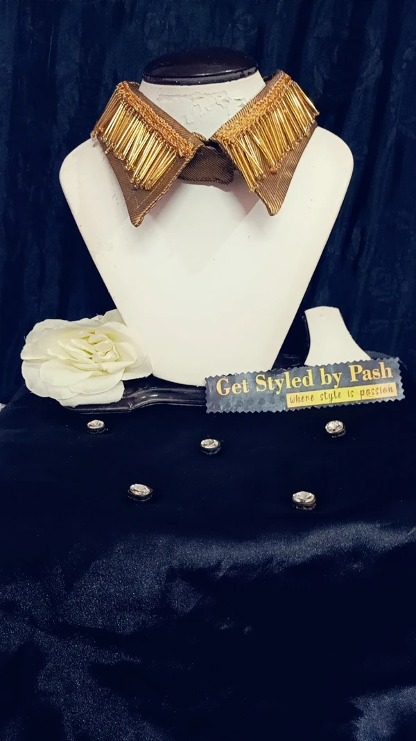 Gold Tassels Embellished Glamorous fashion luxury collar - No Wash N dry clean, Limed Oak, Get A Luxury scrunchie As Gift!
