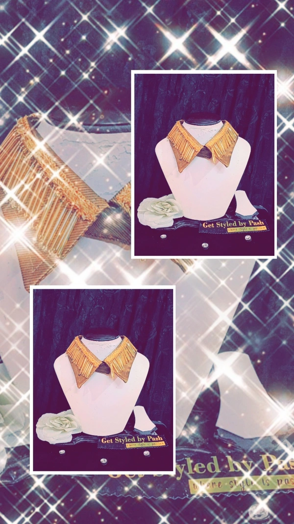 Gold Tassels Embellished Glamorous fashion luxury collar - No Wash N dry clean, Limed Oak, Get A Luxury scrunchie As Gift!
