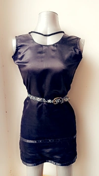 SPK Luxury Statement Silver Liquid Embroidered Vintage belt - Black, Waist : 38"-40"  Width- 0.75", Silver Liquid Embroidery