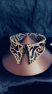 Black Satin Printed Rhinostone embellished Fashion Luxury Collar - No Wash n dry Clean, Chalky, Get luxurious scrunchie gift!