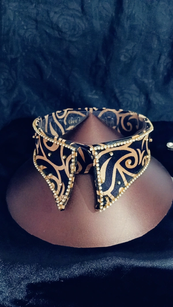 Black Satin Printed Rhinostone embellished Fashion Luxury Collar - No Wash n dry Clean, Chalky, Get luxurious scrunchie gift!