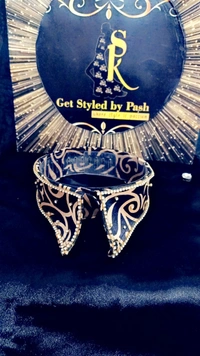 Black Satin Printed Rhinostone embellished Fashion Luxury Collar - No Wash n dry Clean, Chalky, Get luxurious scrunchie gift!