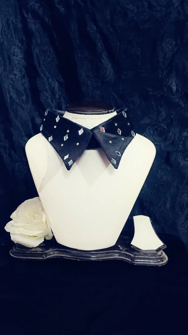 Black glossy mirror  embellished Fashion Luxury Collar - No Dry Clean And Wash, Black, Get Luxury Scrunchie Free!