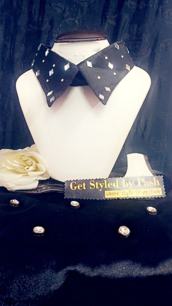 Black glossy mirror  embellished Fashion Luxury Collar - No Dry Clean And Wash, Black, Get Luxury Scrunchie Free!