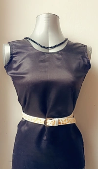 White Gold Liquid Embroidered Antique luxury slim Belt  - White, Get Free Luxury Scrunchie Gift!, waist - 38"- 40" width-  "0.75"