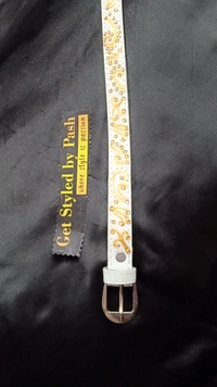 White Gold Liquid Embroidered Antique luxury slim Belt  - White, Get Free Luxury Scrunchie Gift!, waist - 38"- 40" width-  "0.75"