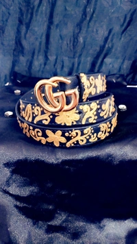 Black Gold Liquid Embroidered Antique Luxury Belt  - Black, Get Free luxury Scrunchie gift!, Waist - 38"- 40" Width-  "1.25"