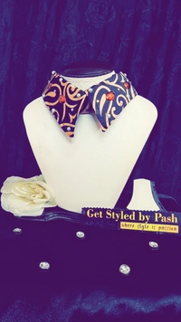Black satin printed pearls and stones embellished Fashion Luxury Collar - No Wash N Dry Clean, Black, Get Luxury Scrunchie Gift Free!
