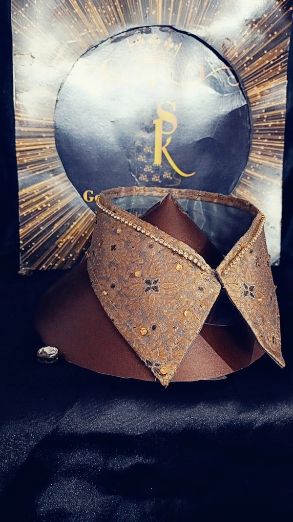 Gold Brocaded Rhinostone Embellished Fashion Luxury Collar - No Wash N Dry Clean, Alto, Get Luxury Scrunchie Gift Free!
