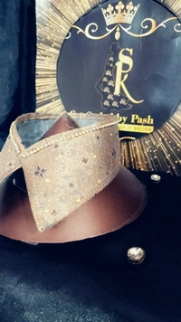 Gold Brocaded Rhinostone Embellished Fashion Luxury Collar - No Wash N Dry Clean, Alto, Get Luxury Scrunchie Gift Free!