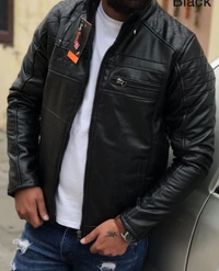 Leather Jacket - Black, FREE SHIPPING, L