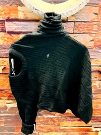 KNITTED ROUND NECK SWEATER - Black, XL