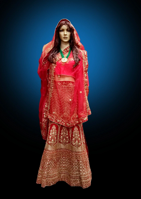 Bridal Lehanga - Free, Guardsman Red, Shipping Cost Extra