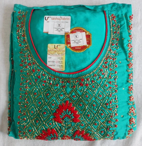 Creap Fabric Embroidered Suit Semi stitched - 6