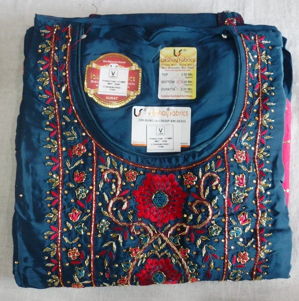 Creap Fabric Embroidered Suit Semi stitched - 6