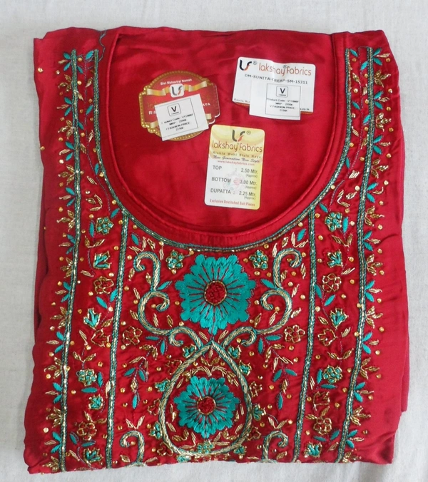 Creap Fabric Embroidered Suit Semi stitched - 6