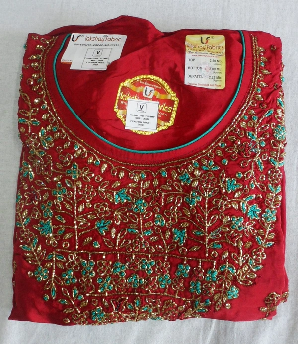 Creap Fabric Embroidered Suit Semi stitched - 6