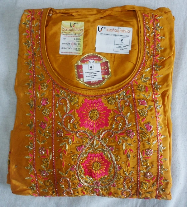 Creap Fabric Embroidered Suit Semi stitched - 6