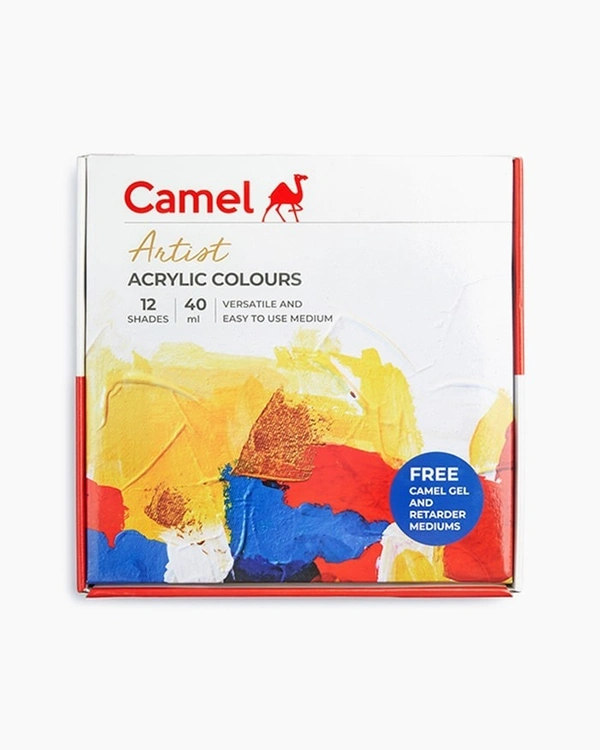Camel  Artist  Acrylic  Colours  Assorted  pack  of  12  shades  in  40  ml  with  Mediums