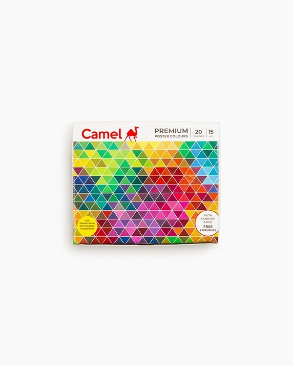 Camel  Premium  Poster  Colours  Assorted  pack  of  20  shades  in  15  ml  with  Brushes 