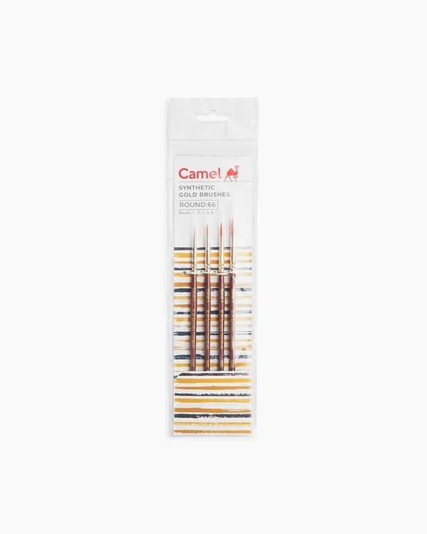 Camel  Synthetic  Gold  Brushes  Assorted  pack  of  4  brushes,  Round  -  Series  66 