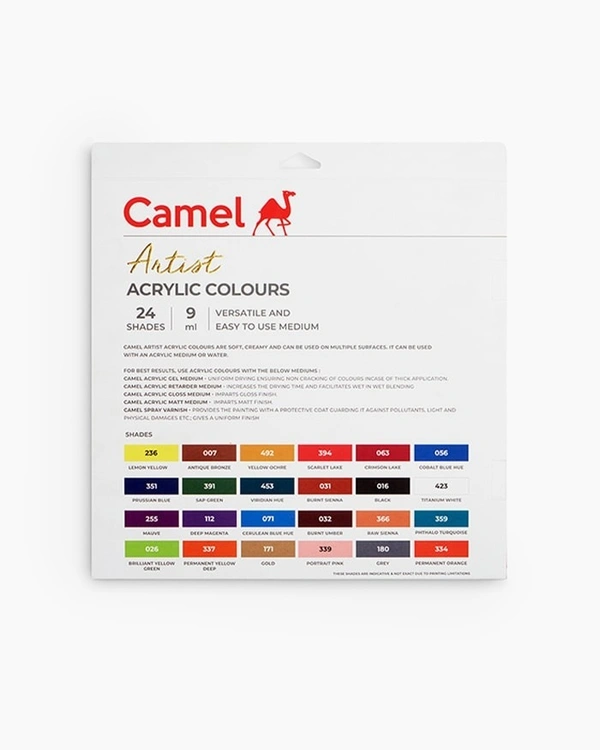 Camel  Artist  Acrylic  Colours  Assorted  pack  of  24  shades  in  9  ml
