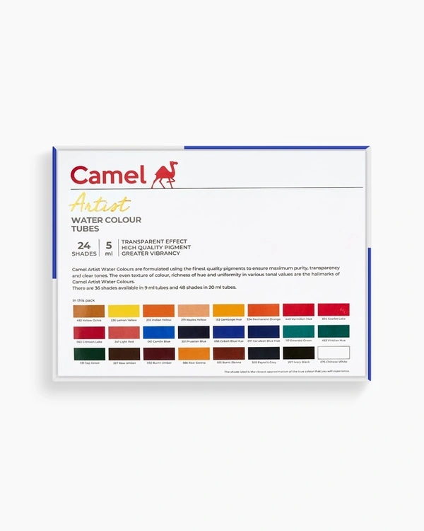 Camel  Artist  Water  Colours  Assorted  pack  of  tubes,  24  shades  in  5  ml 