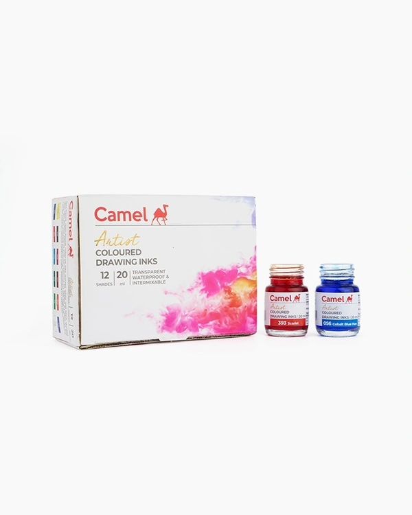 Camel  Coloured  Drawing  Inks  Assorted  pack  of  12  shades  in  20  ml 