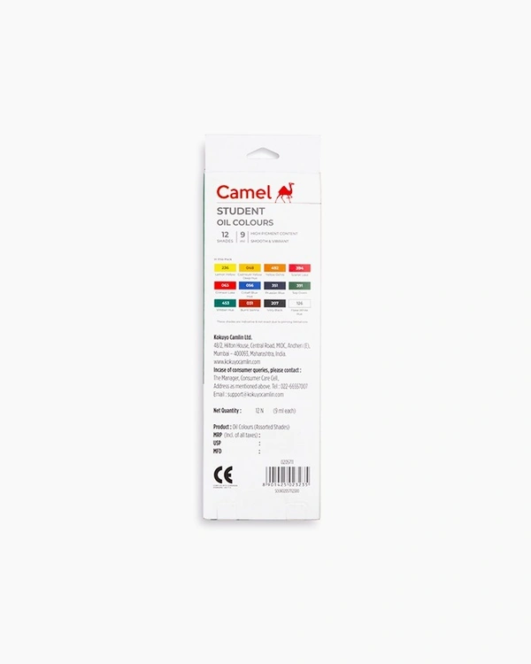 Camel  Student  Oil  Colours  Assorted  pack  of  12  shades  in  9  ml 